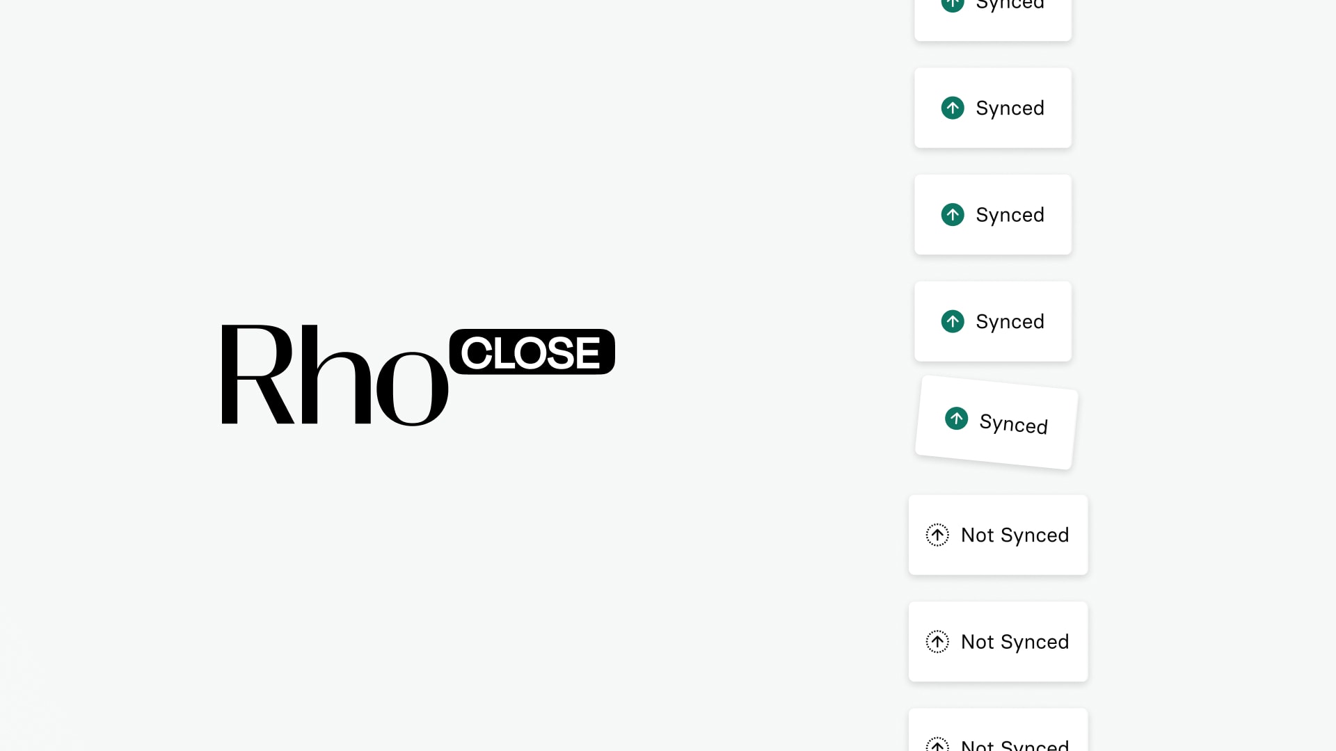 The Rho Close logo beside a column of Synced and Not Synced status labels